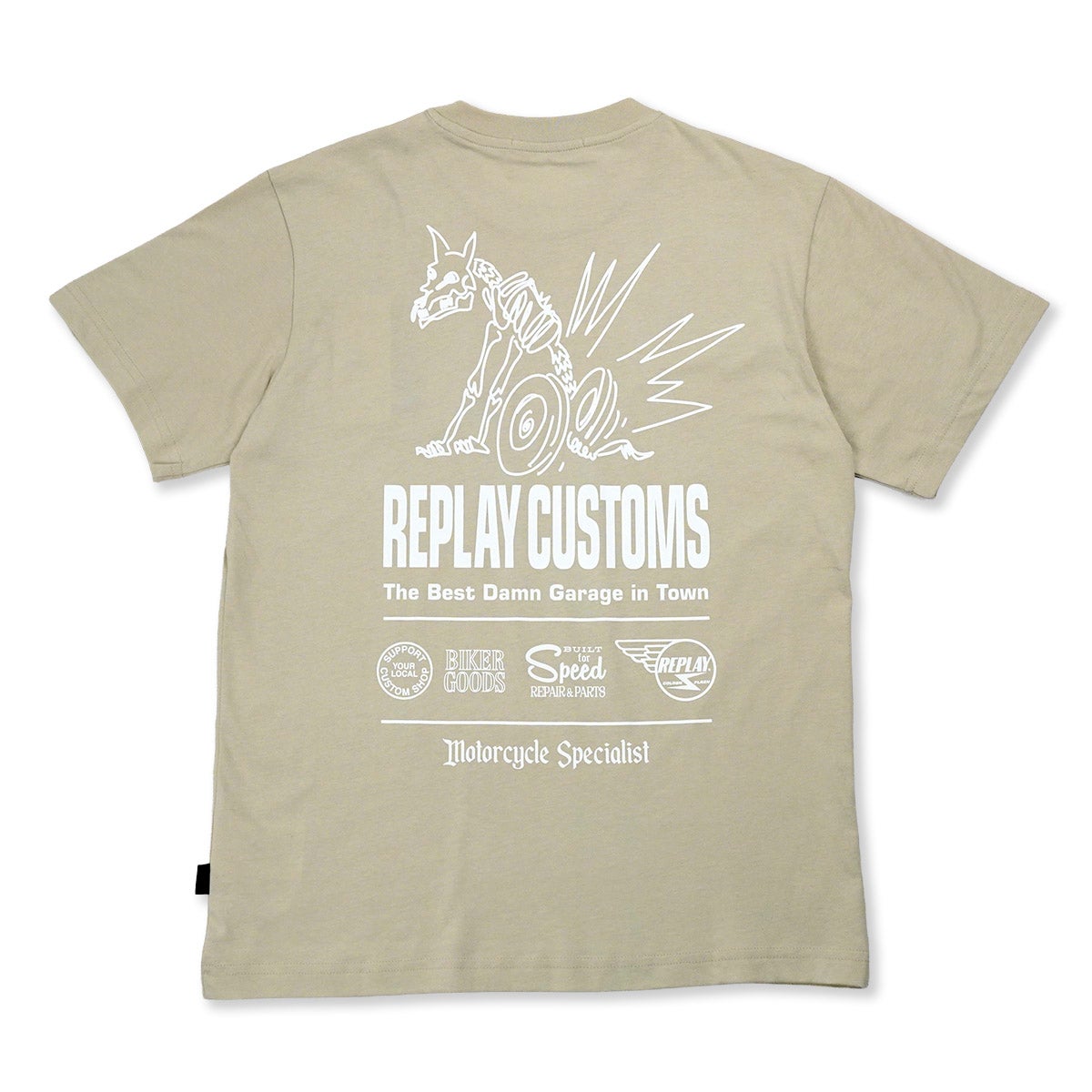 REPLAY｜カスタム プリント ジャージー Tシャツ｜トップス｜ペトロールブルー｜モデル着用