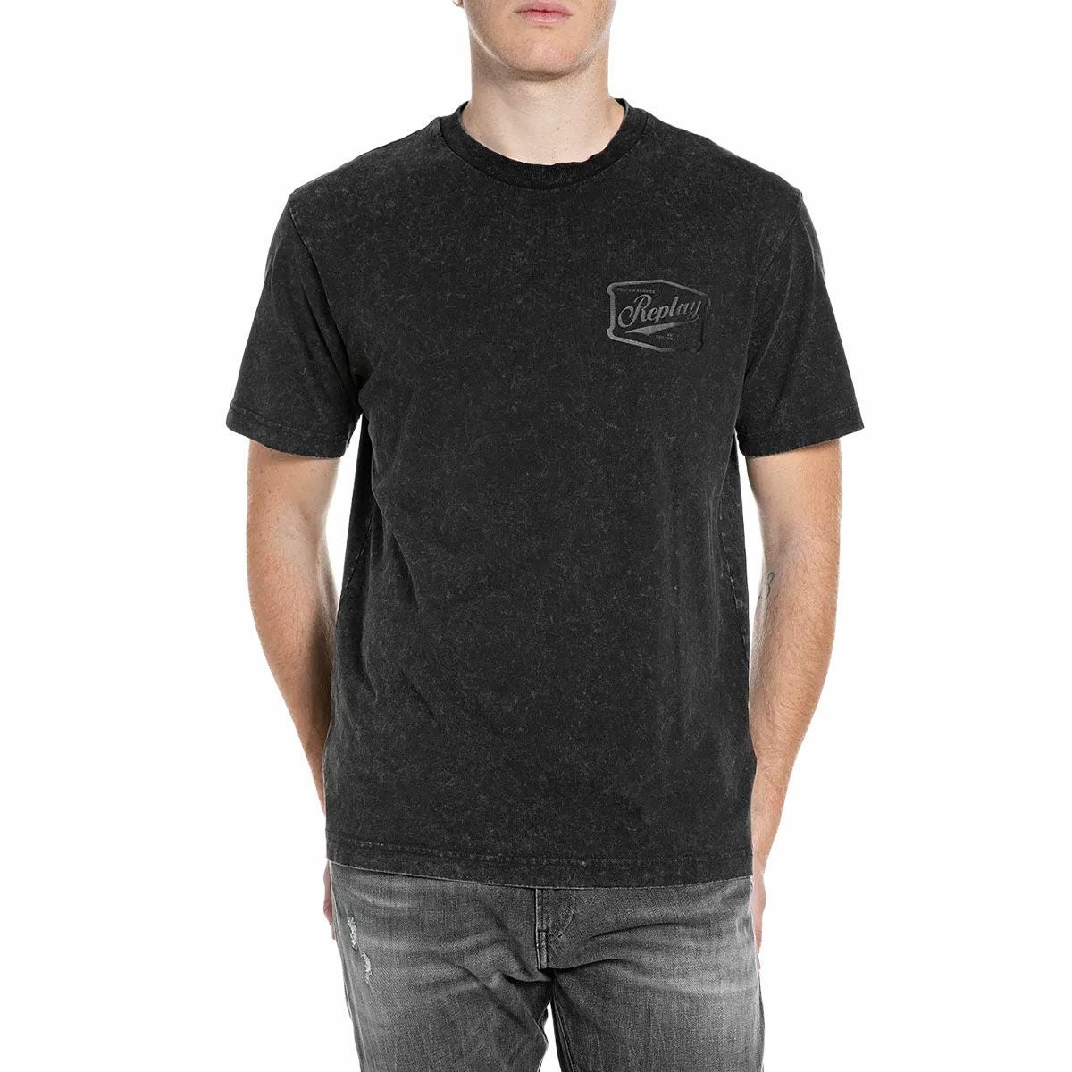 REPLAY｜レタリング ジャージー Tシャツ｜トップス｜ブラックボード｜モデル着用