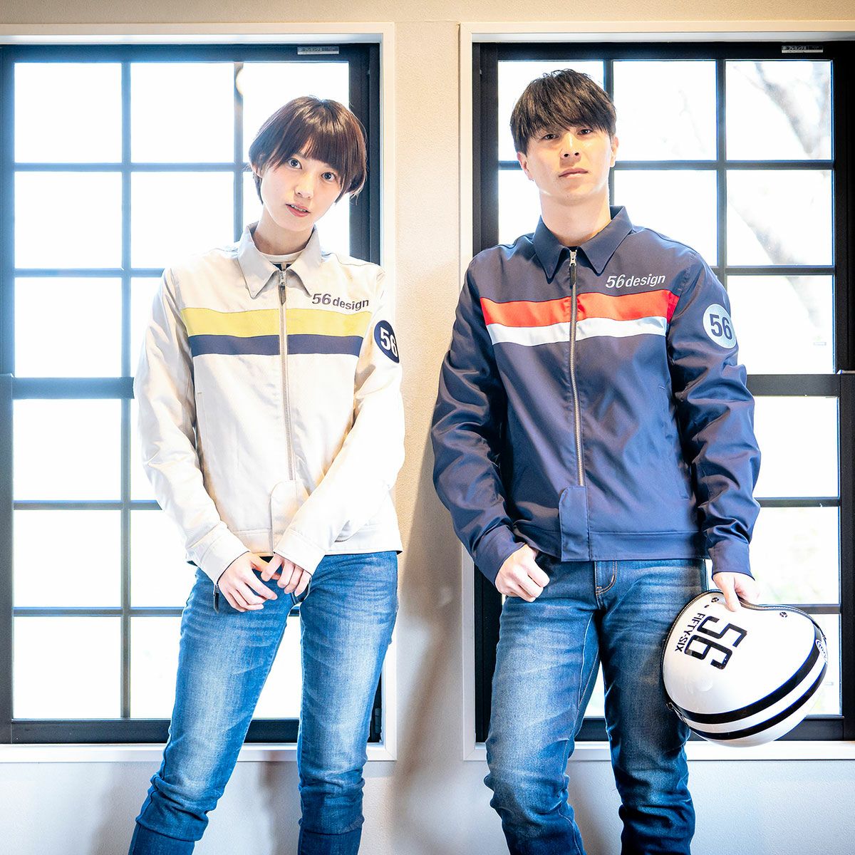 56design｜フィフティーズ ブルゾン ’26｜アウター｜ネイビー×スカイブルー｜モデル着用