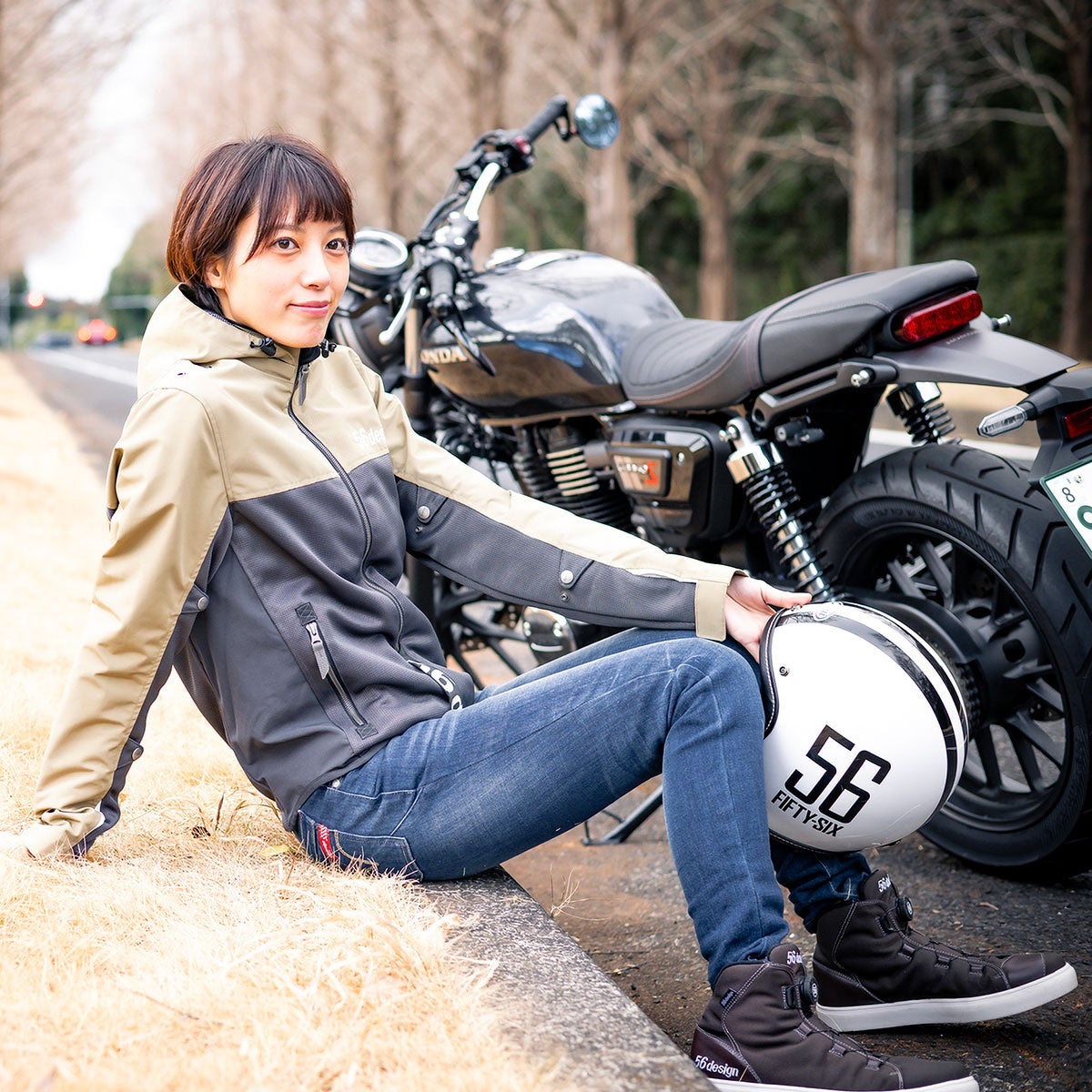 56design｜ハーフ メッシュ パーカー エヴォ 2 ’26｜アウター｜ダークグレー×ベージュ｜モデル着用