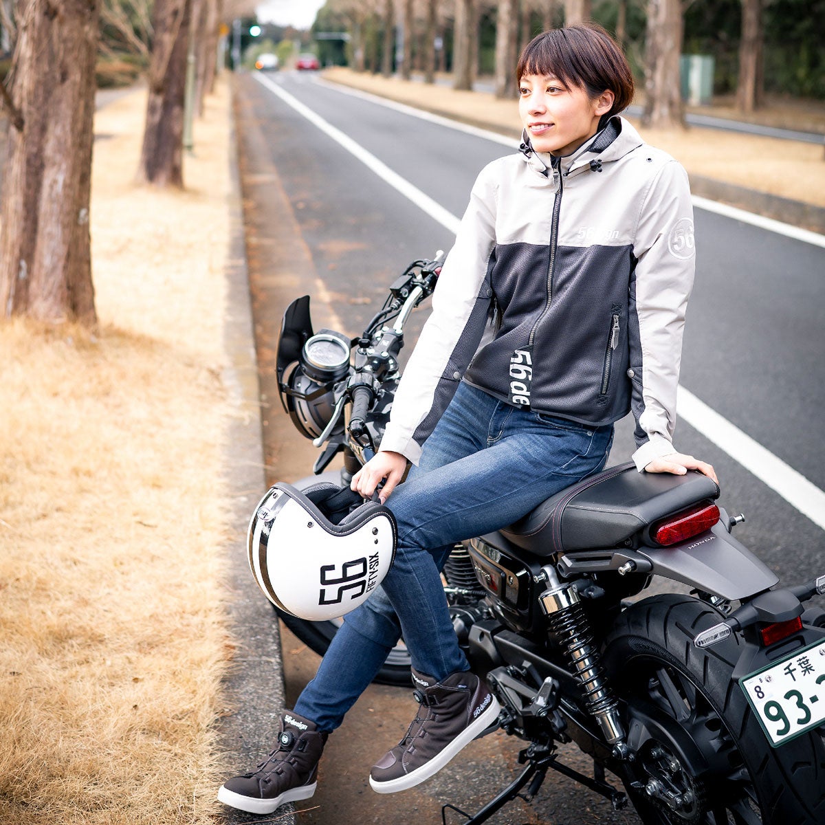 56design｜ハーフ メッシュ パーカー エヴォ 2 ’26｜アウター｜ダークグレー×ライトグレージュ｜モデル着用