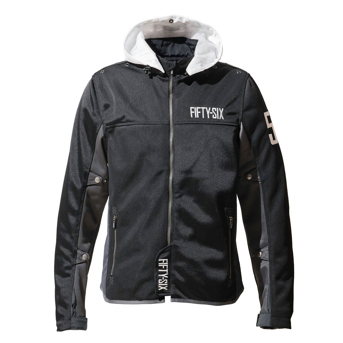 56design｜カラー フーディー メッシュ ジャケット エヴォ ’26｜アウター｜ブラック×ホワイト｜モデル着用