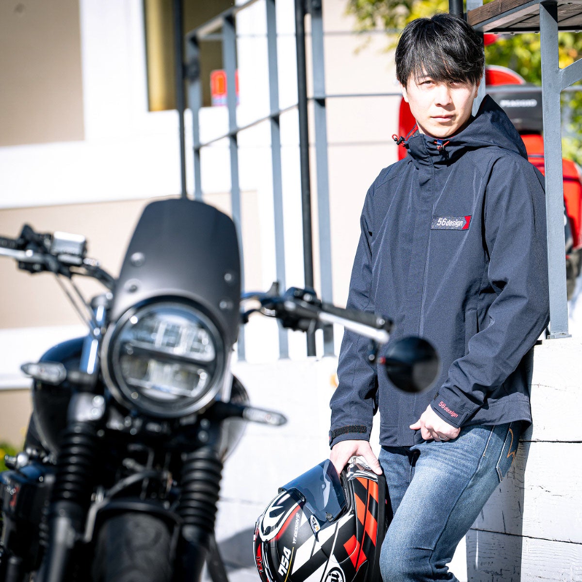 56design｜ベーシック フーディ｜アウター｜ブラック｜モデル着用