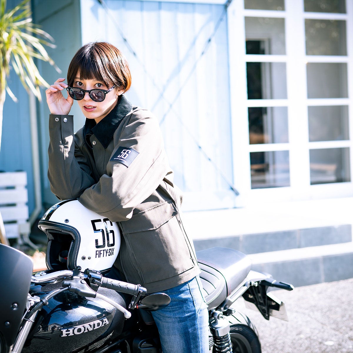 56design｜ハンティング ジャケット｜アウター｜オリーブカーキ｜モデル着用