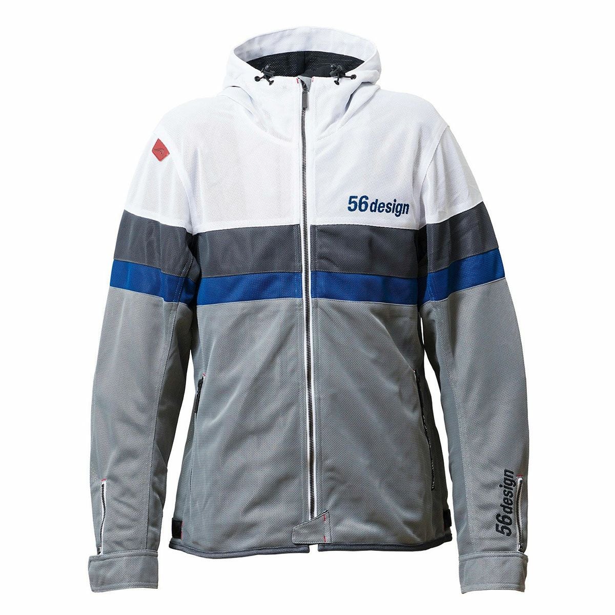 56design｜レトロ ボーダー メッシュ パーカー｜アウター｜ホワイト×ブルー