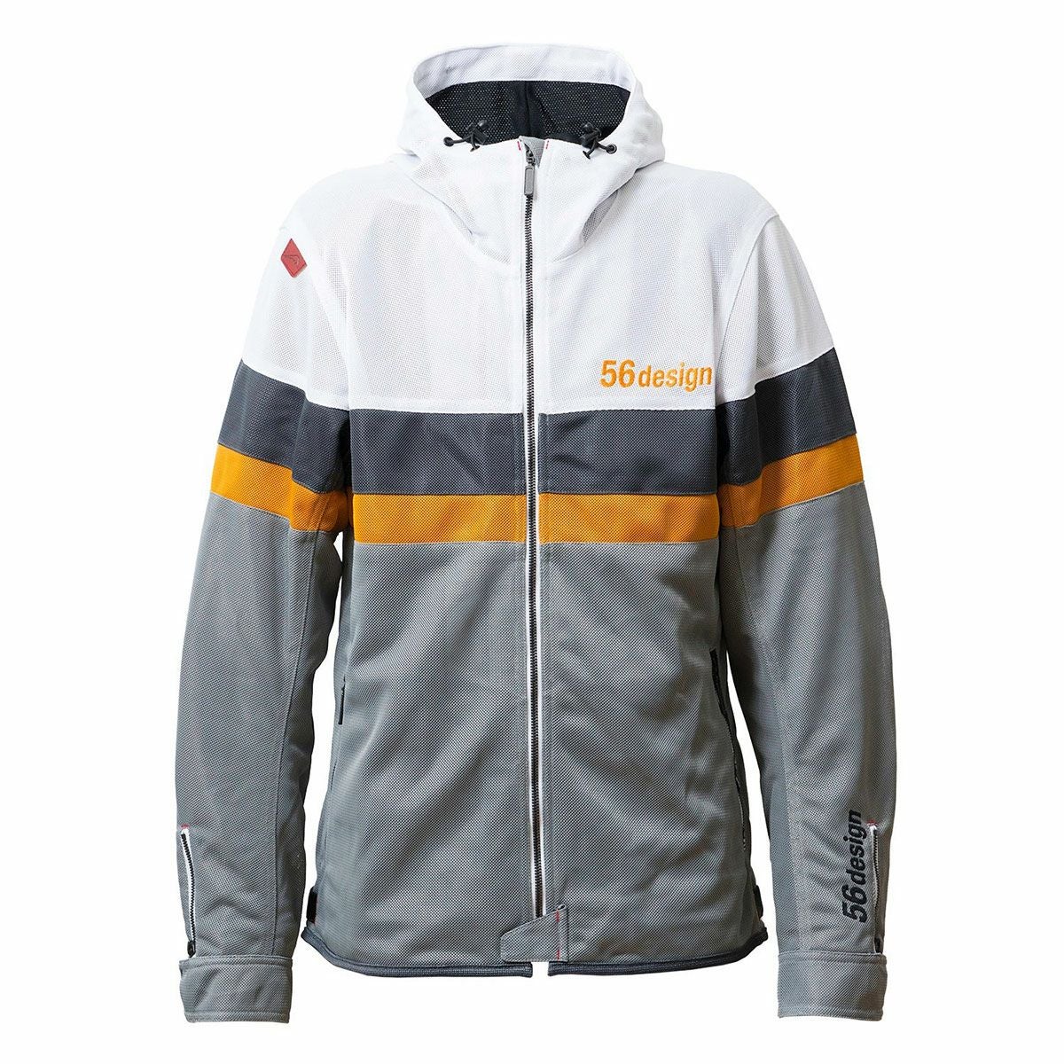 56design｜レトロ ボーダー メッシュ パーカー｜アウター｜ホワイト×イエロー