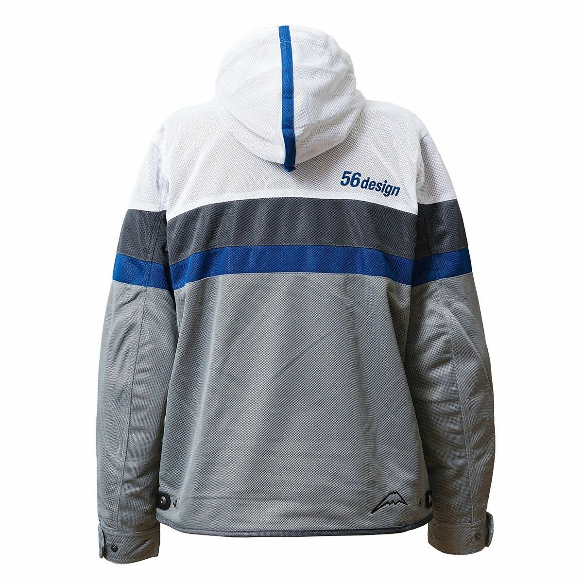 56design｜レトロ ボーダー メッシュ パーカー｜アウター｜ホワイト×ブルー