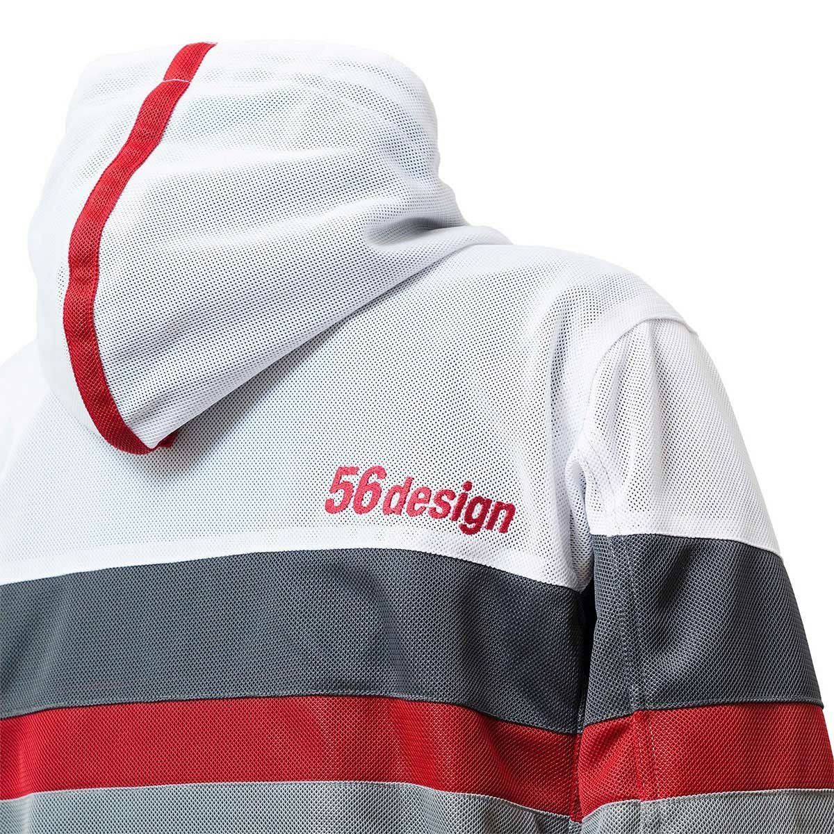 56design｜レトロ ボーダー メッシュ パーカー｜アウター｜ホワイト×レッド