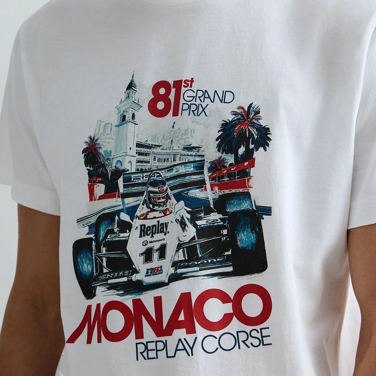 REPLAY｜フォーミュラ1 グラフィック ジャージー Tシャツ｜トップス｜ナチュラルホワイト｜モデル着用