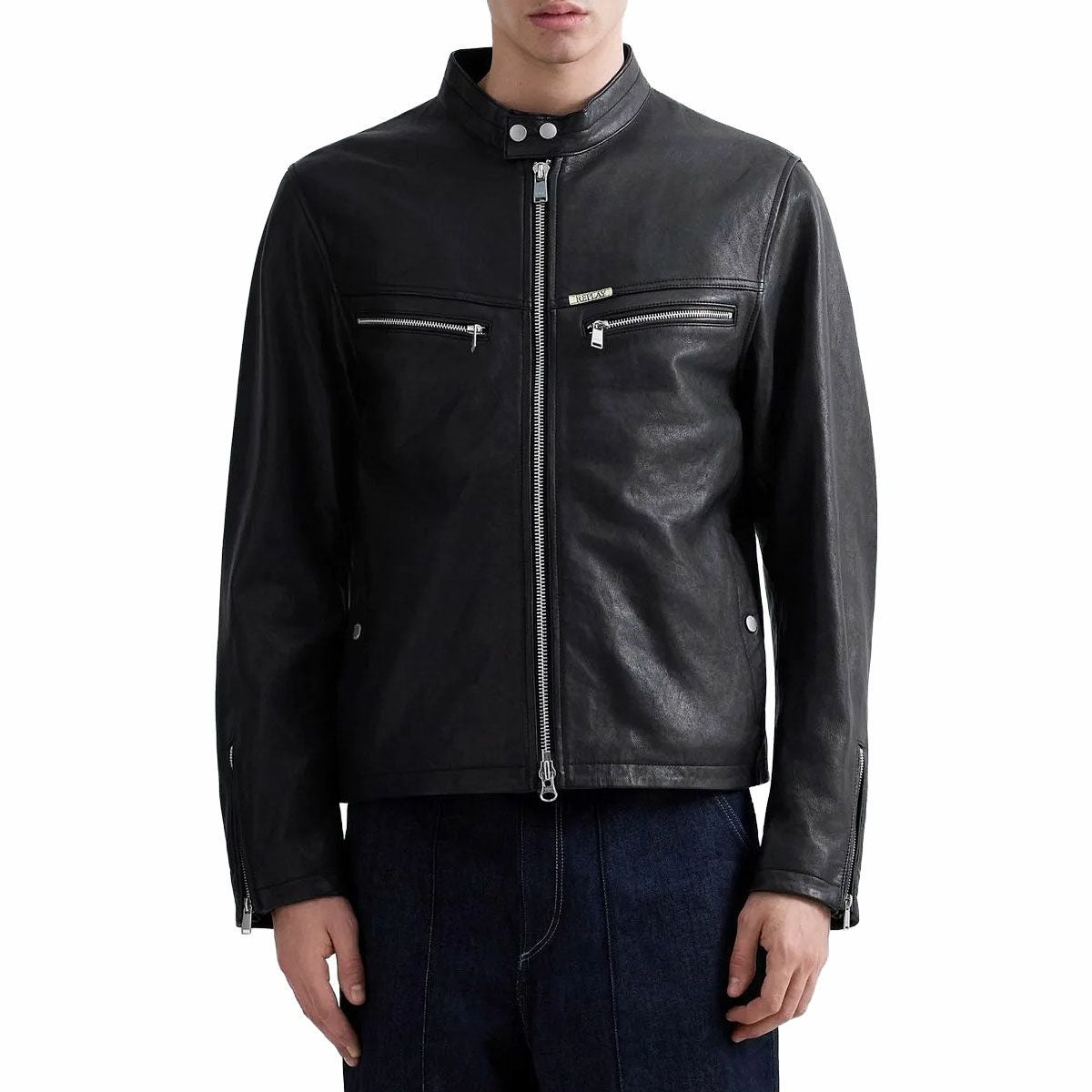 REPLAY｜ワックスレザー バイカージャケット｜アウター