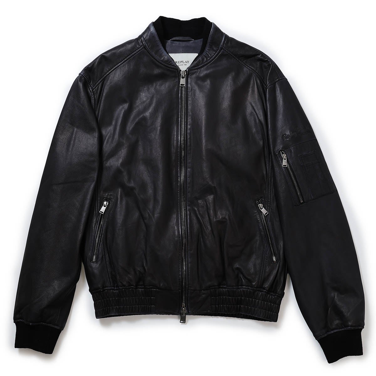 REPLAY｜ラムレザーボンバージャケット｜アウター｜ブラック