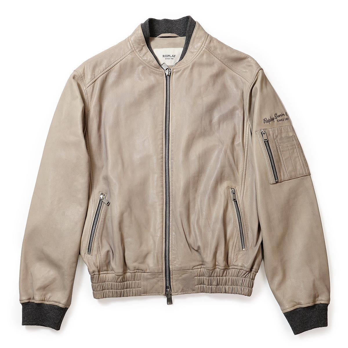 REPLAY｜ラムレザーボンバージャケット｜アウター｜セメントグレイ