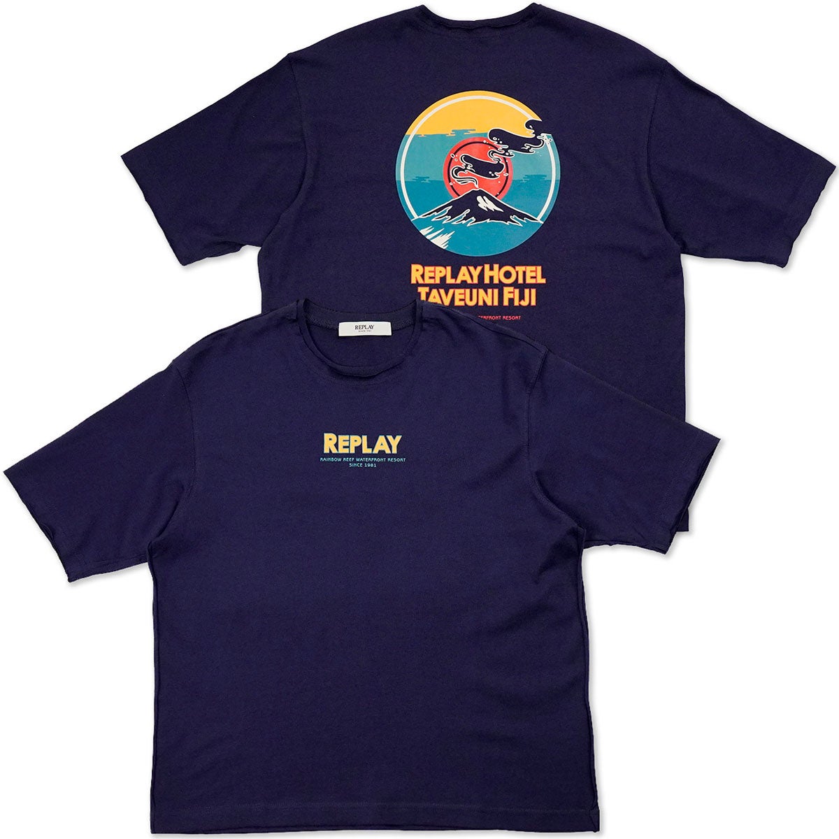 REPLAY｜リプレイ＆サンズ ボーイズ フロントプリント インディゴ Tシャツ｜トップス
