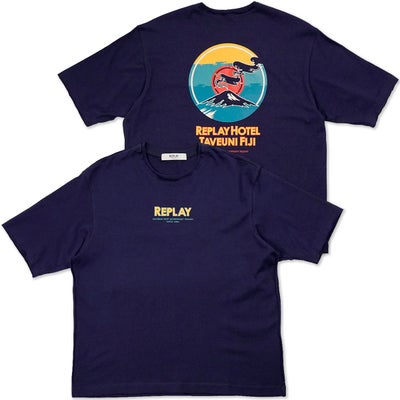 REPLAY｜リプレイ＆サンズ ボーイズ フロントプリント インディゴ Tシャツ｜トップス
