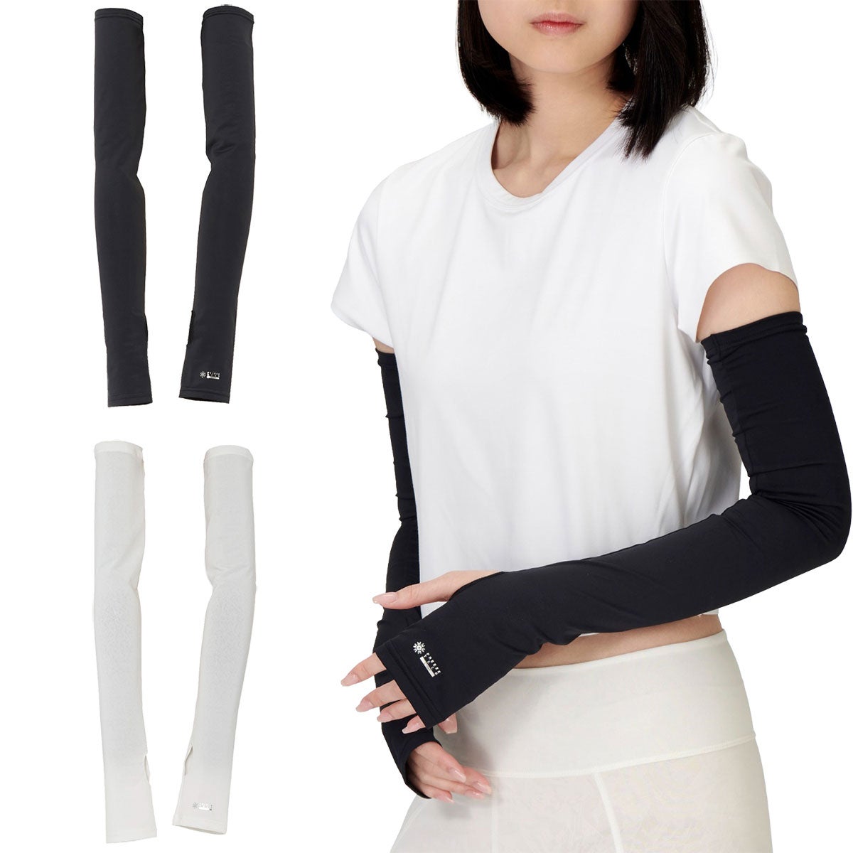 FREEZE TECH｜氷撃α 冷感アームカバー サムホールタイプ ロングタイプ 両腕用 White Black LIDEF FREEZE TECH｜雑貨