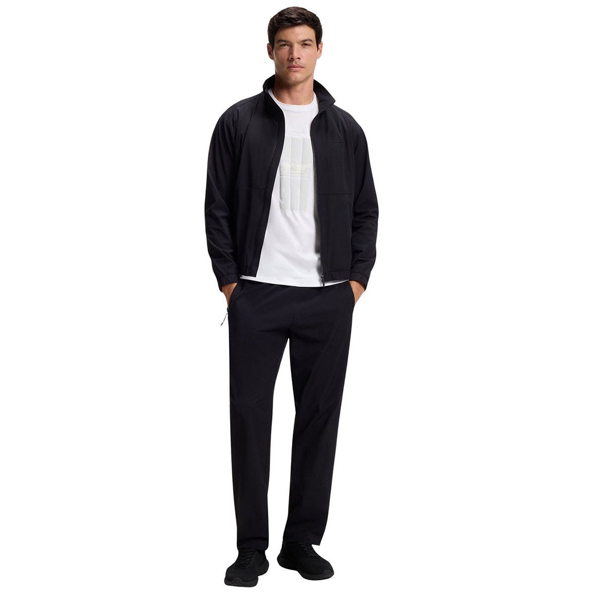 HUGO BOSS｜Porsche x BOSS シルケットコットン Tシャツ リフレクターグラフィック｜ウェア｜ホワイト｜モデル着用