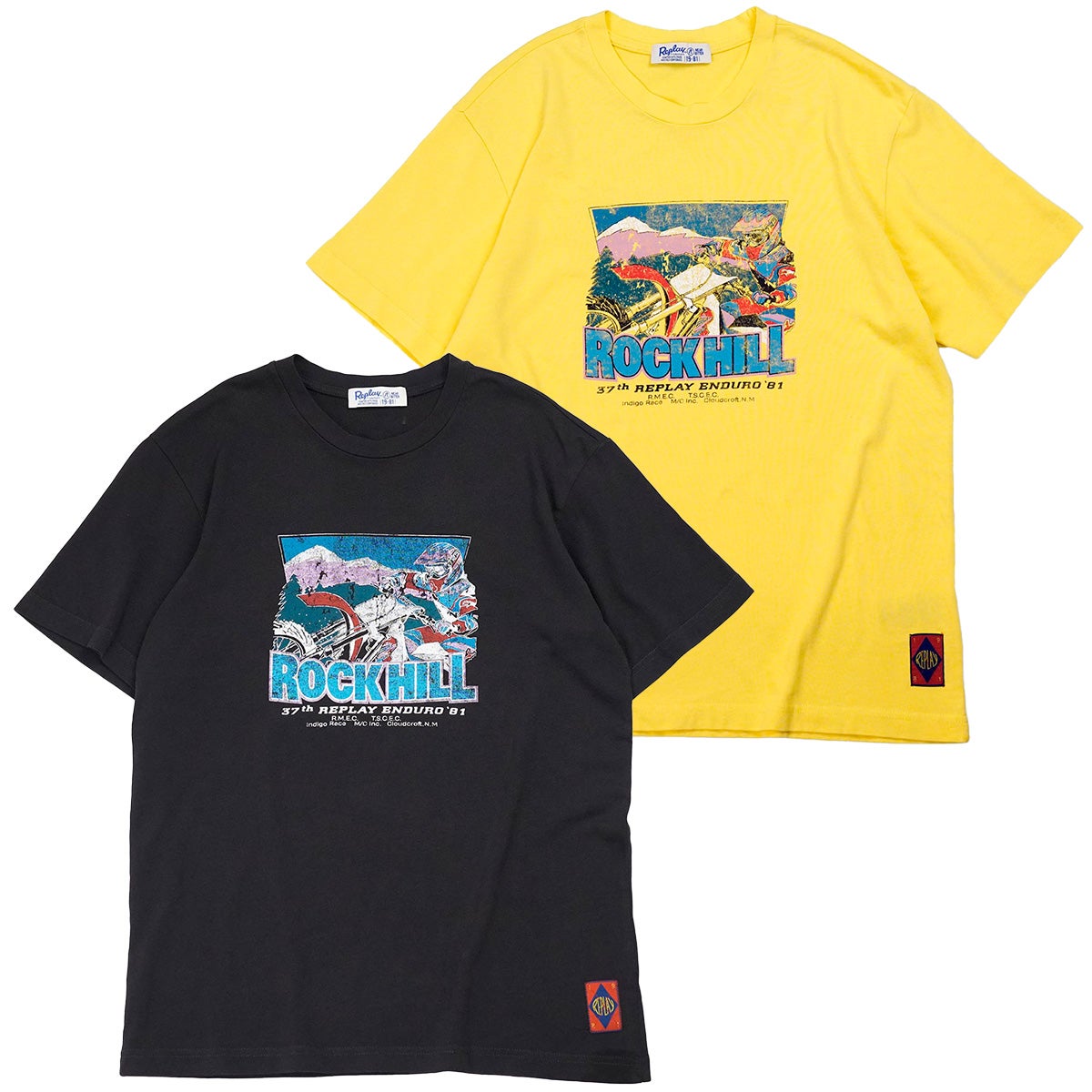 REPLAY｜モーターバイク プリント ジャージー Tシャツ｜トップス｜レモンイエロー