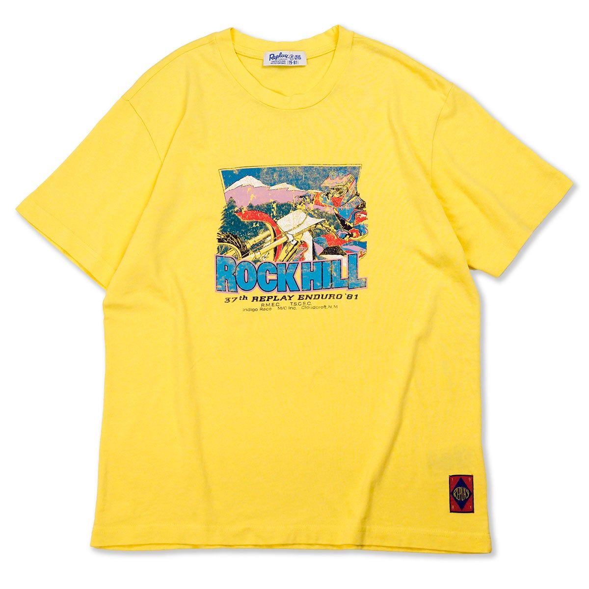 REPLAY｜モーターバイク プリント ジャージー Tシャツ｜トップス｜レモンイエロー