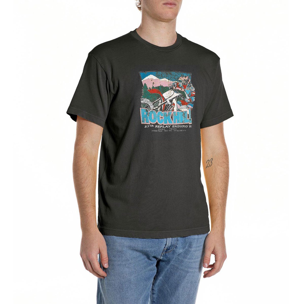 REPLAY｜モーターバイク プリント ジャージー Tシャツ｜トップス｜ブラックボード