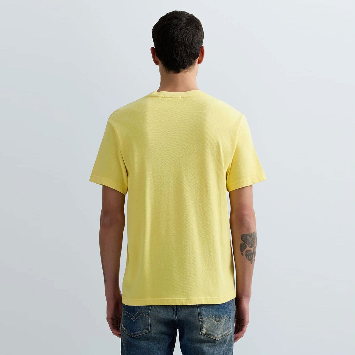 REPLAY｜モーターバイク プリント ジャージー Tシャツ｜トップス｜レモンイエロー｜モデル着用