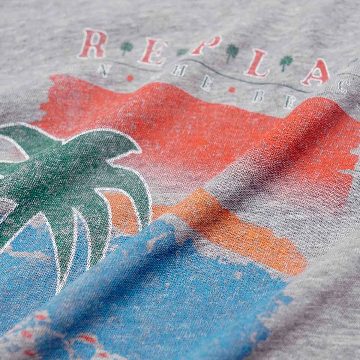 REPLAY｜カリフォルニア プリント ジャージー Tシャツ｜トップス｜グレーメランジ｜モデル着用