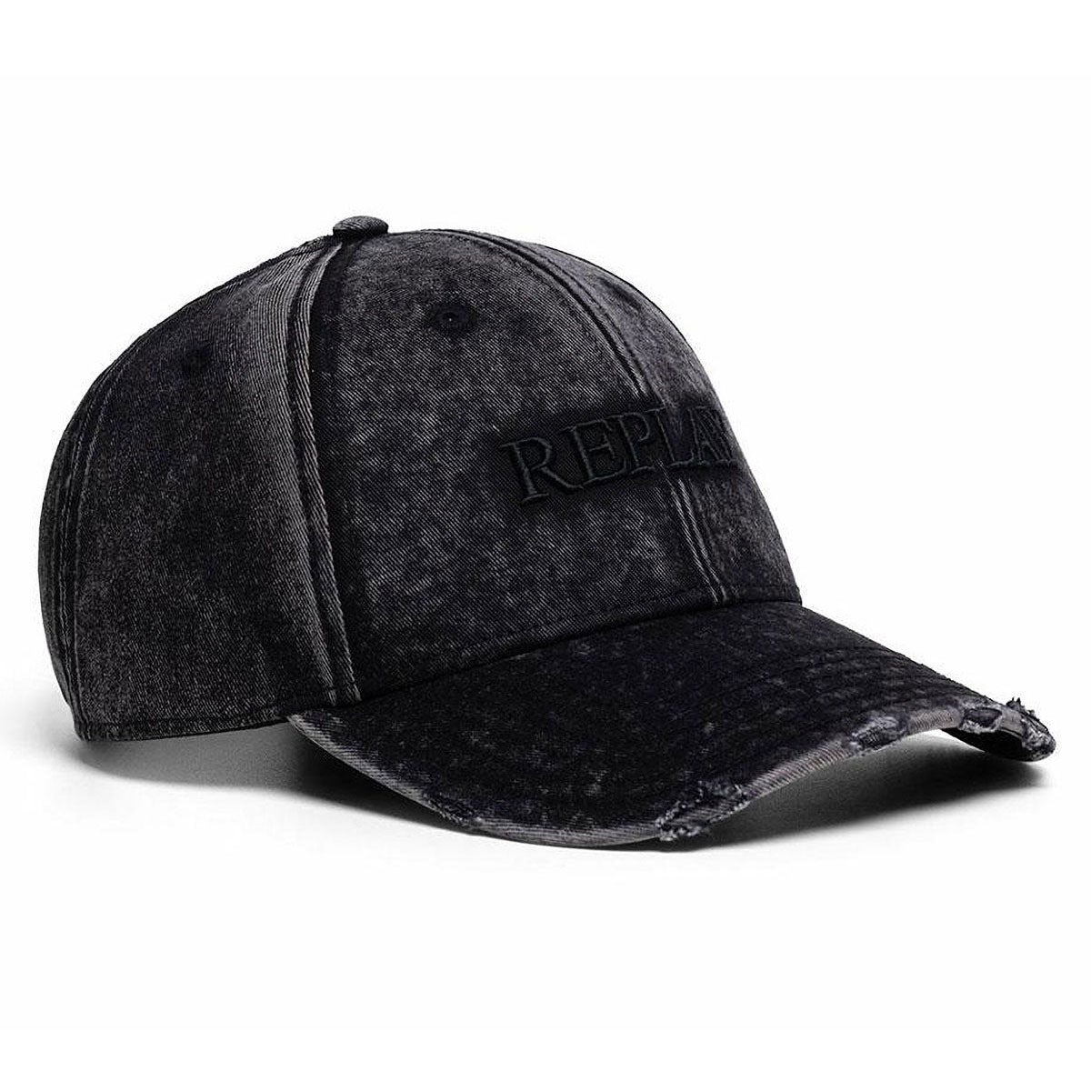 REPLAY｜ダメージ ロゴ キャップ｜帽子｜ブラック