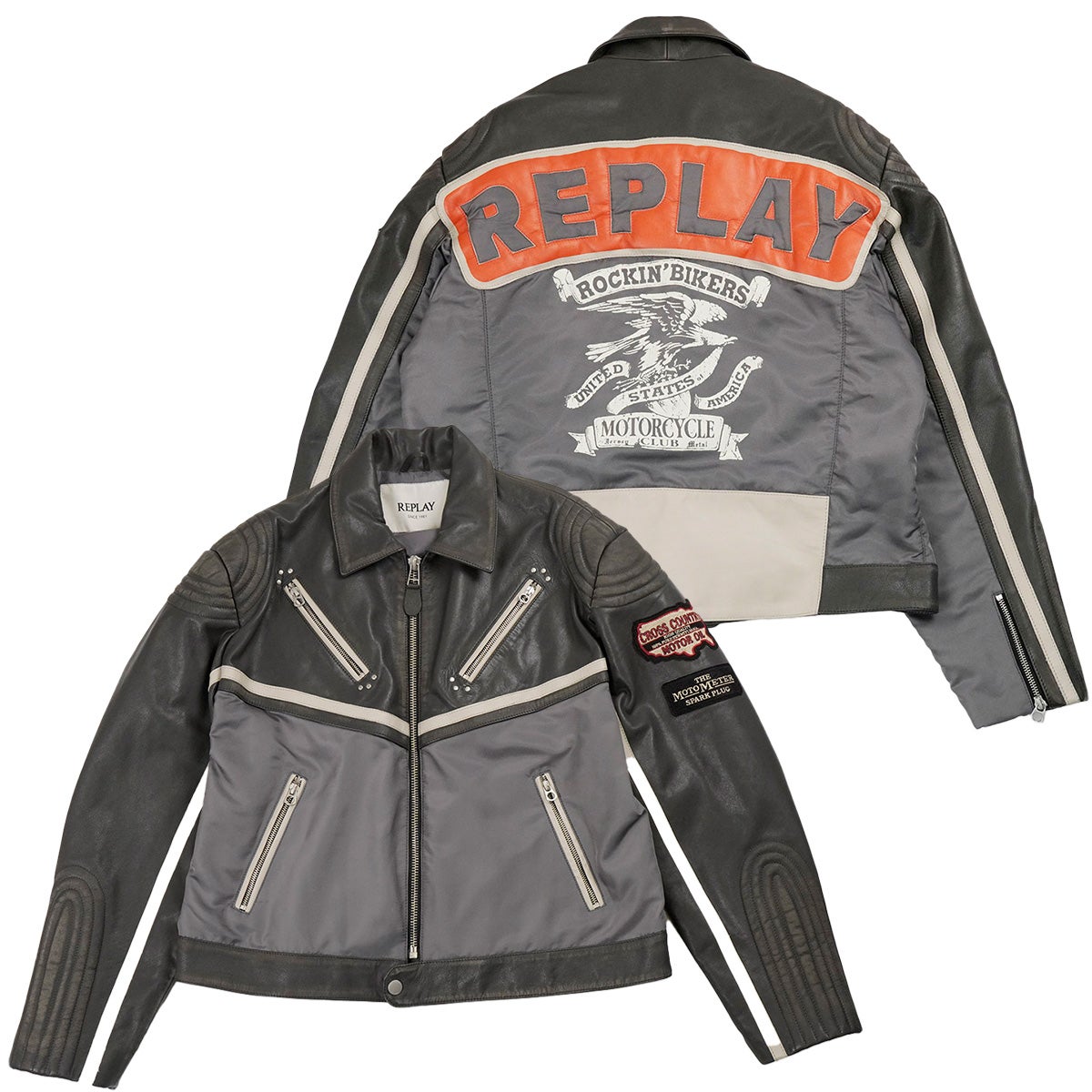 REPLAY｜ボーイフレンドフィット ウィメンズ レザーモーターサイクルジャケット｜アウター