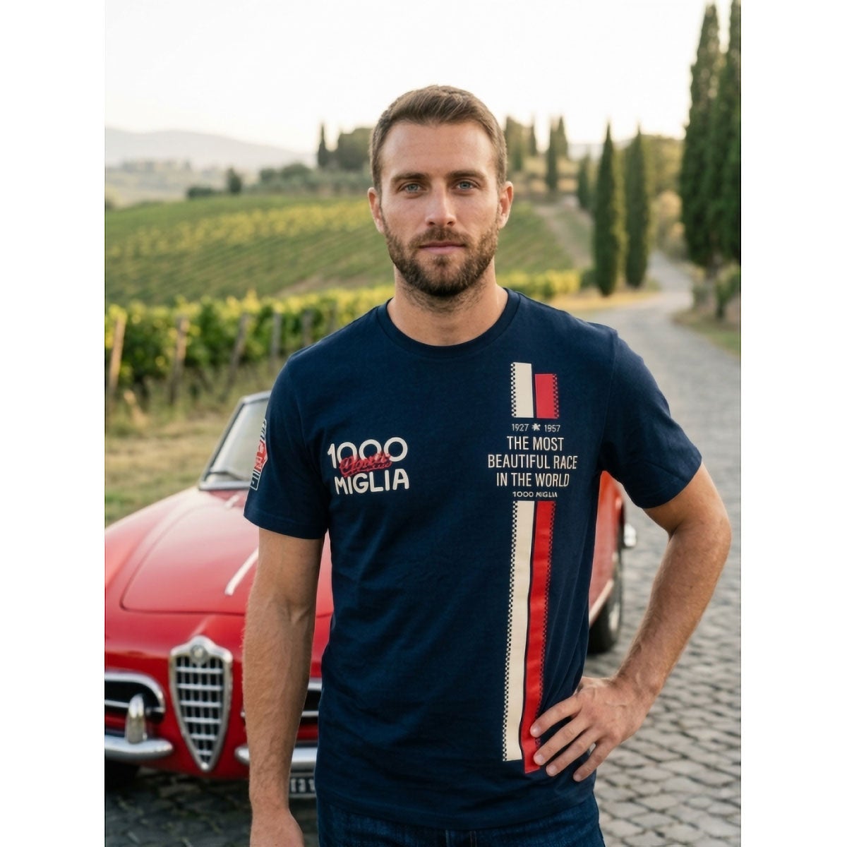 Mille Miglia｜クラシックレジェンド Tシャツ｜ウェア｜ブルー｜モデル着用