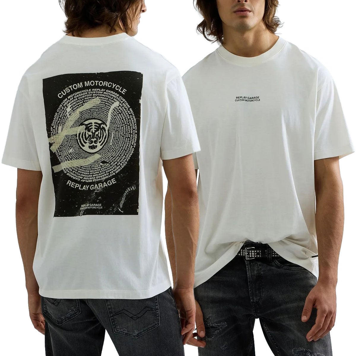REPLAY｜レギュラーフィット カスタム モーターサイクル バック プリント Tシャツ｜Tシャツ