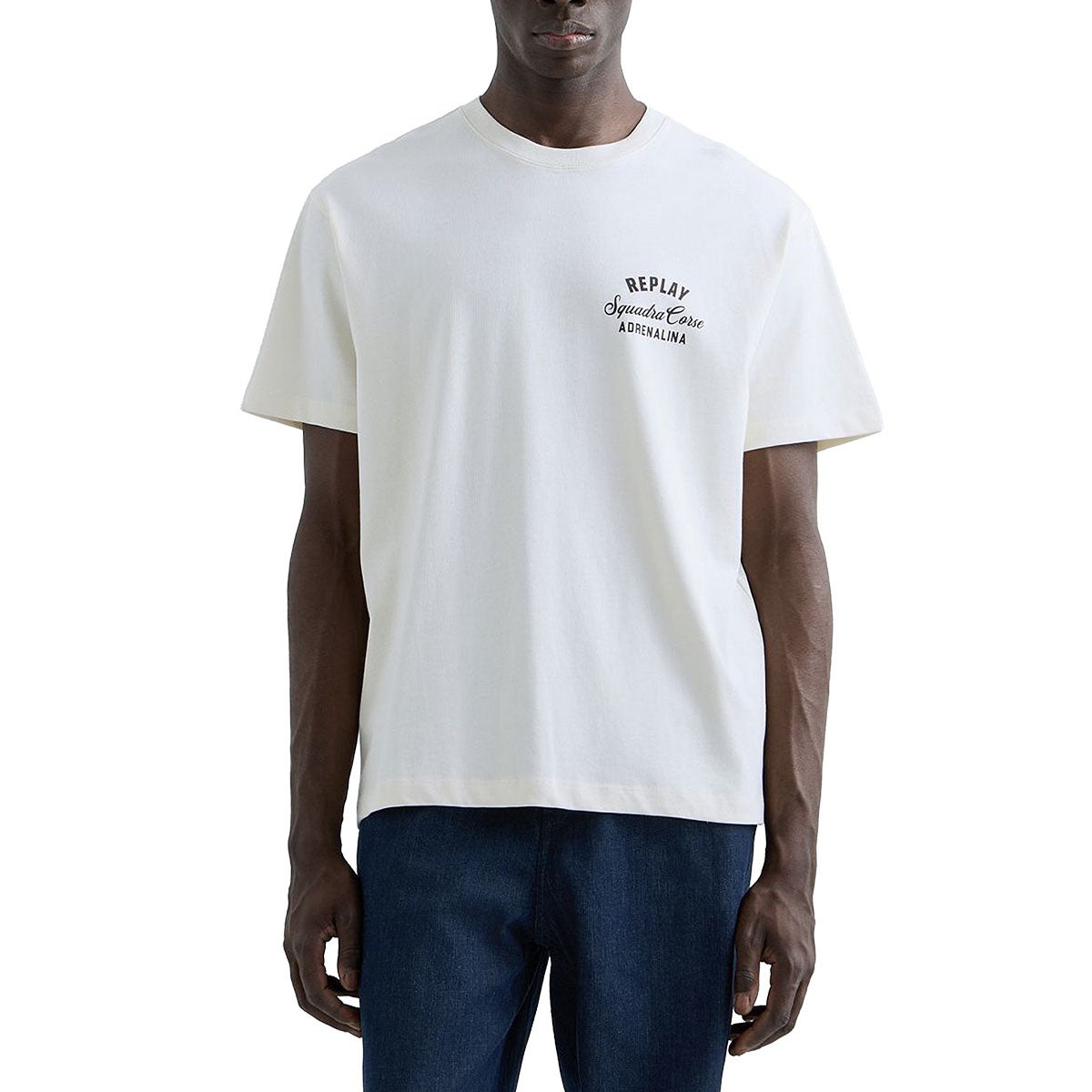 REPLAY｜レギュラーフィット モトリカビ Tシャツ｜Tシャツ｜ガーデニア｜モデル着用