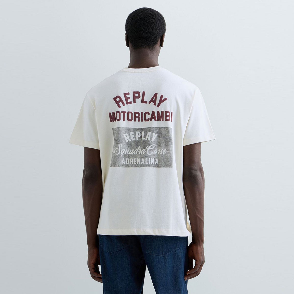 REPLAY｜レギュラーフィット モトリカビ Tシャツ｜Tシャツ｜ガーデニア｜モデル着用