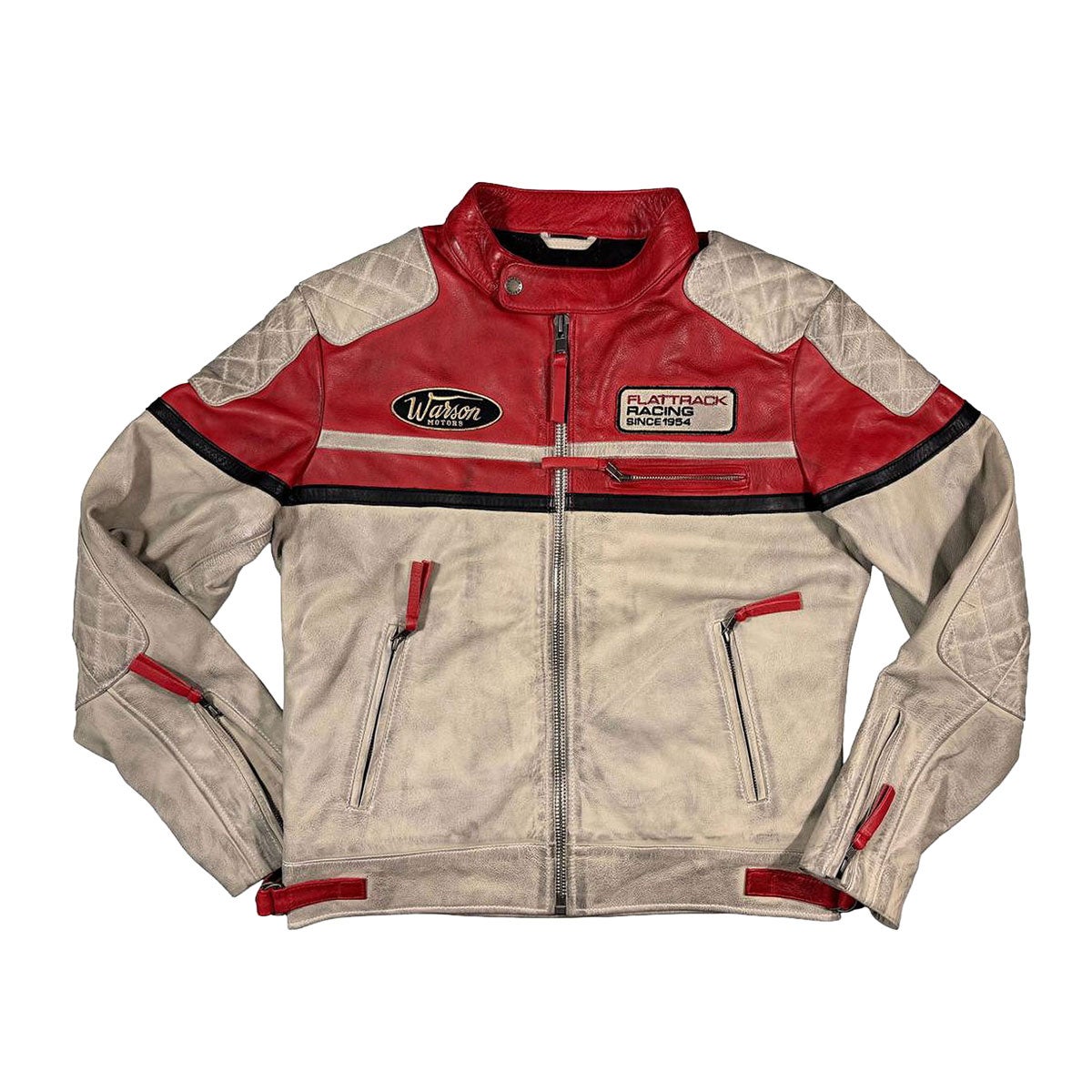 Warson Motors｜フラットトラック レザー ジャケット｜アウター｜ホワイト×レッド