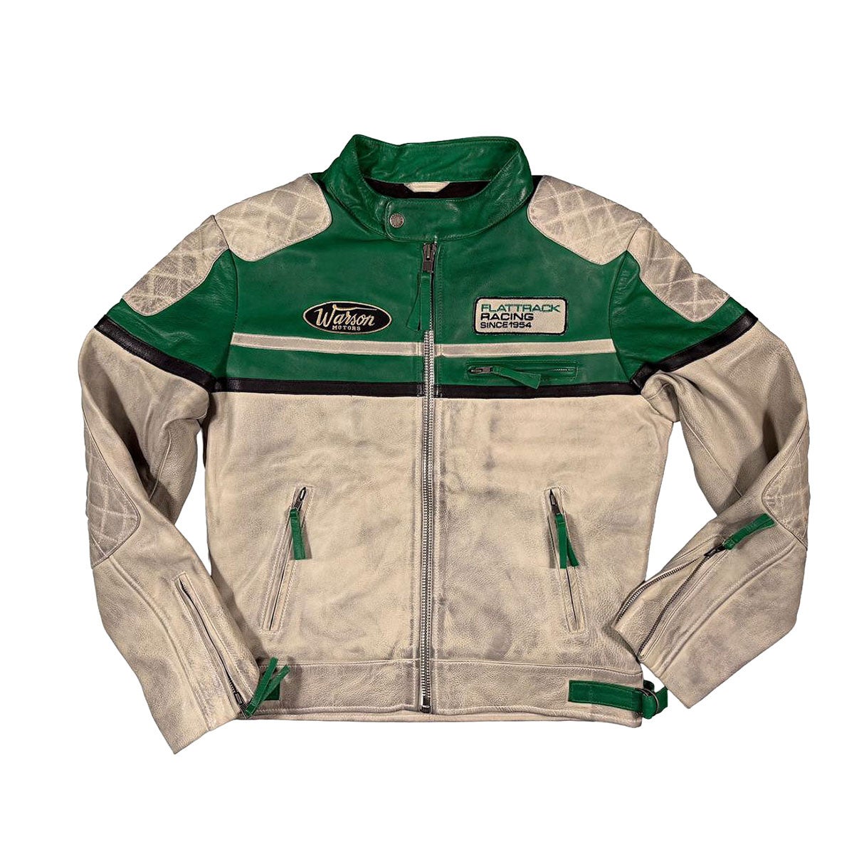 Warson Motors｜フラットトラック レザー ジャケット｜アウター｜ホワイト×グリーン