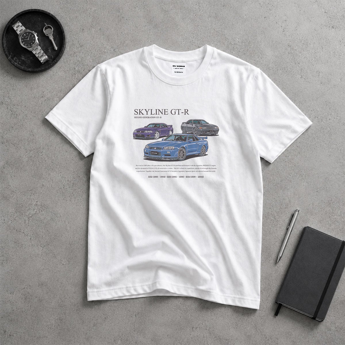 ONWORKS｜日産 NISSAN 2nd Gen GT-R Tシャツ｜ウェア｜ホワイト