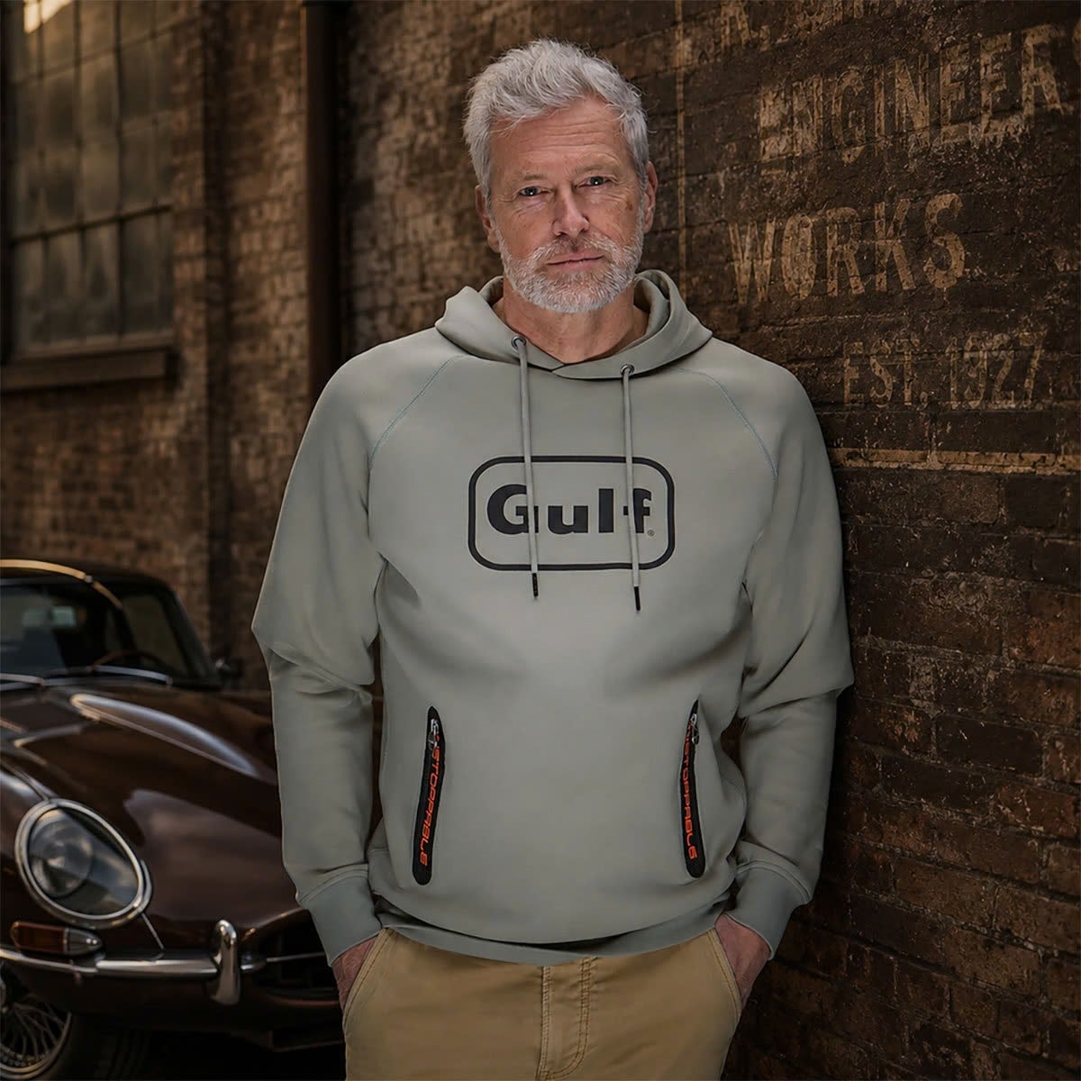GULF｜ガルフ ストレッチ フーディ｜ウェア｜オリーブ｜モデル着用