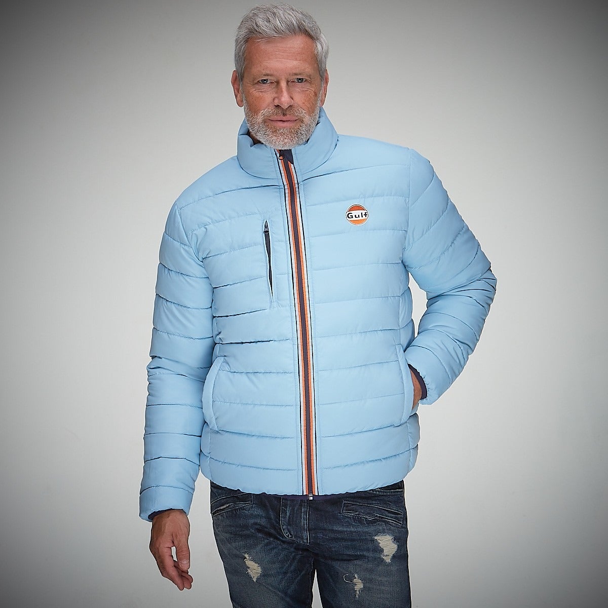 GULF｜ガルフ リバーシブル ジャケット｜アウター｜ライトブルー｜モデル着用