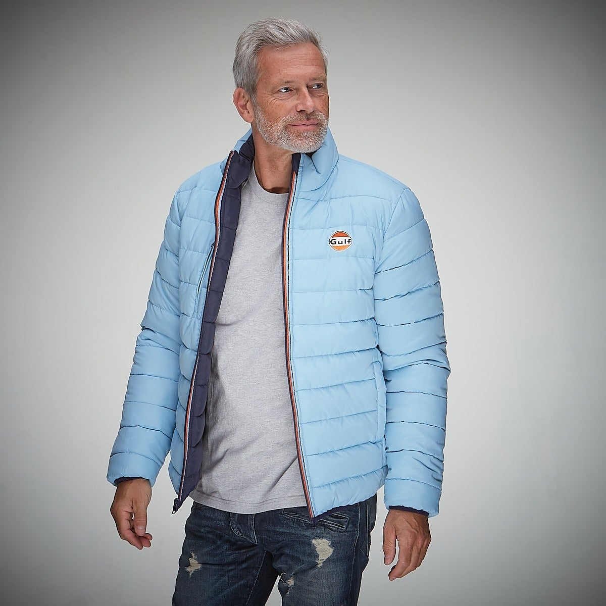 GULF｜ガルフ リバーシブル ジャケット｜アウター｜ライトブルー｜モデル着用
