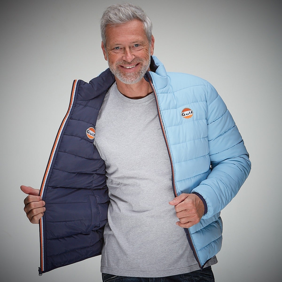 GULF｜ガルフ リバーシブル ジャケット｜アウター｜ライトブルー｜モデル着用