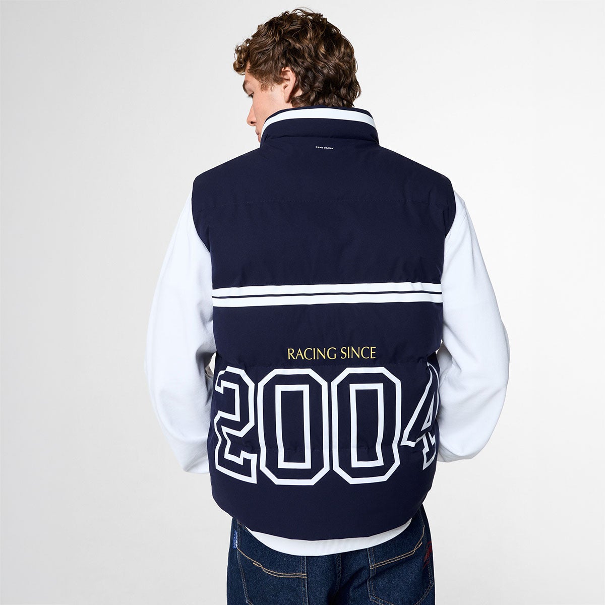 Pepe Jeans｜パデッド ハイネック ジレ｜ベスト｜ネイビー｜モデル着用