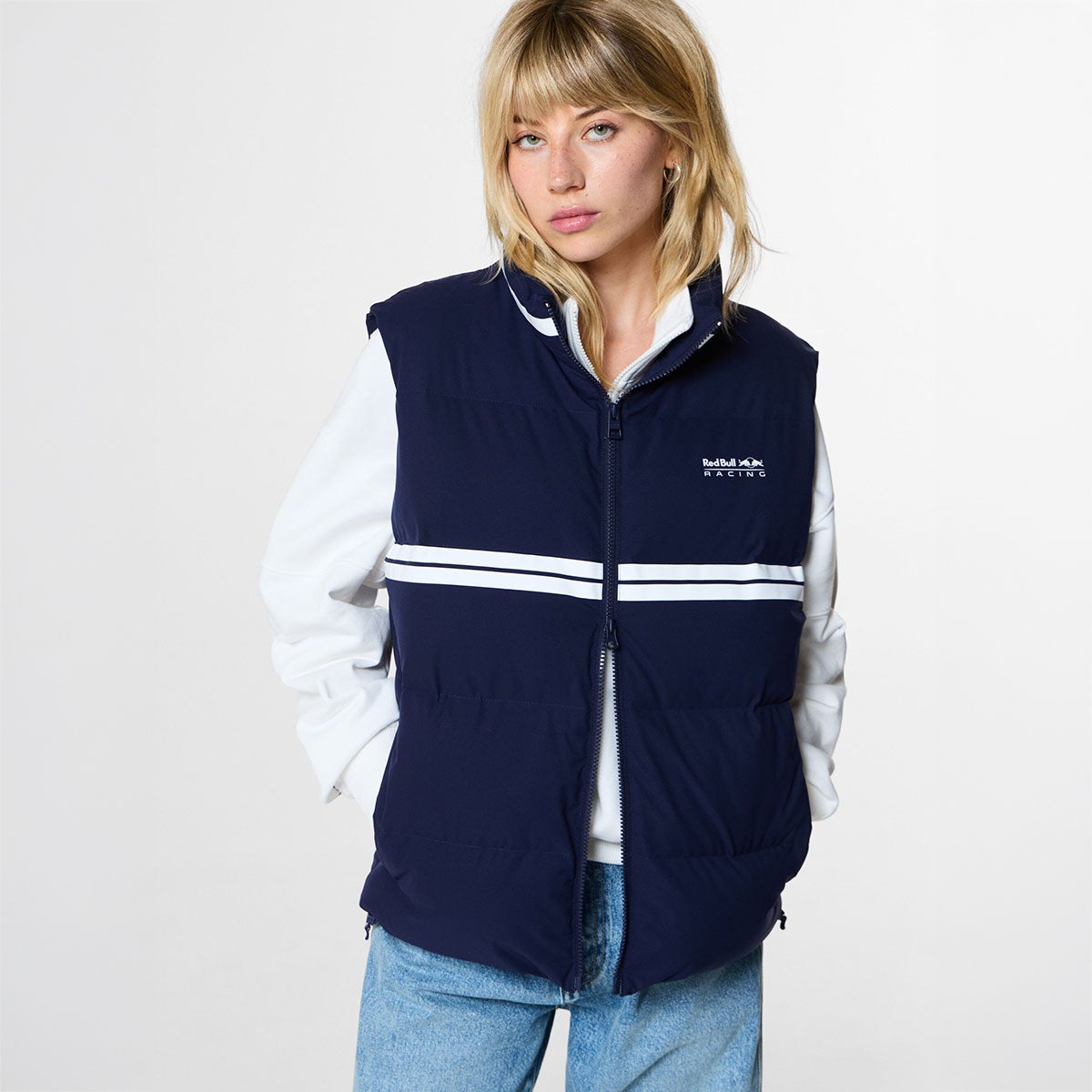 Pepe Jeans｜パデッド ハイネック ジレ｜ベスト｜ネイビー｜モデル着用