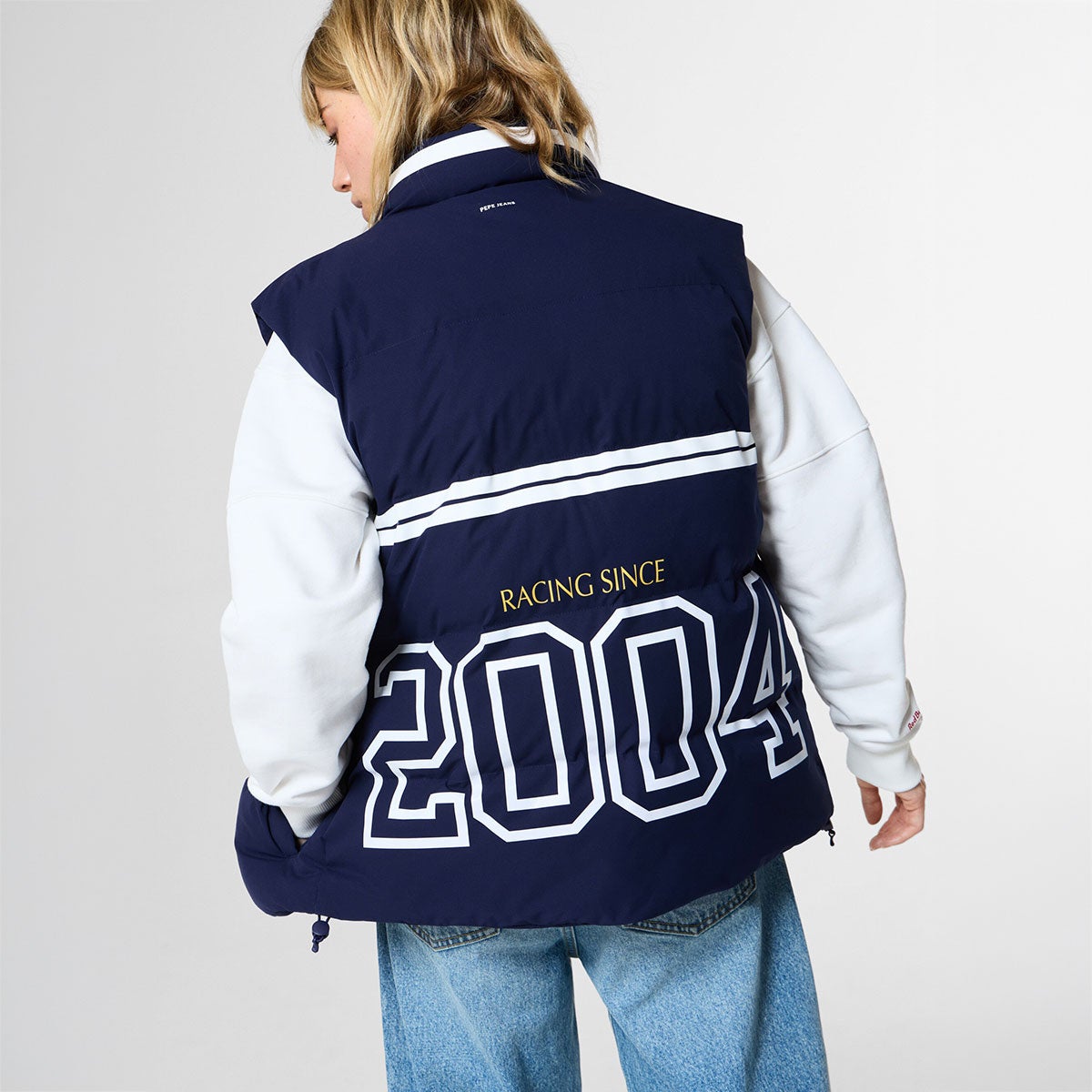 Pepe Jeans｜パデッド ハイネック ジレ｜ベスト｜ネイビー｜モデル着用