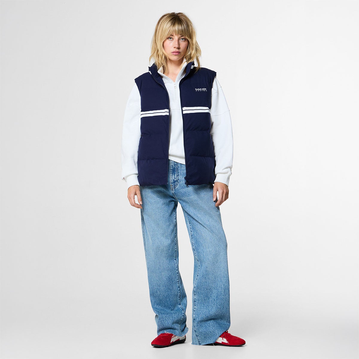 Pepe Jeans｜パデッド ハイネック ジレ｜ベスト｜ネイビー｜モデル着用
