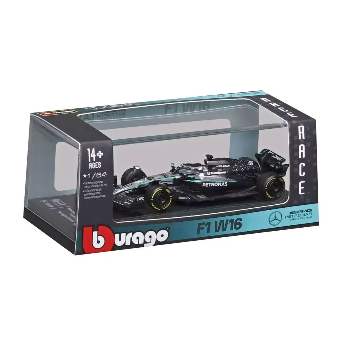 Bburago｜1/64 メルセデス-AMG ペトロナス F1チーム Team W16 2025 オーストラリアGP No,63 G.ラッセル クリアケース/ドライバー無｜模型