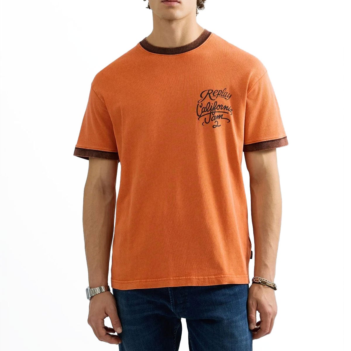 REPLAY｜カリフォルニア プリント レギュラーフィット Tシャツ｜トップス｜スパイシーオレンジ